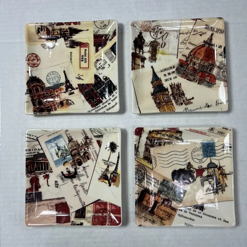 Williams Sonoma Grand Tour Appetizer Plates Set 4 Marc Lacaze 2008 NIB Ceramic